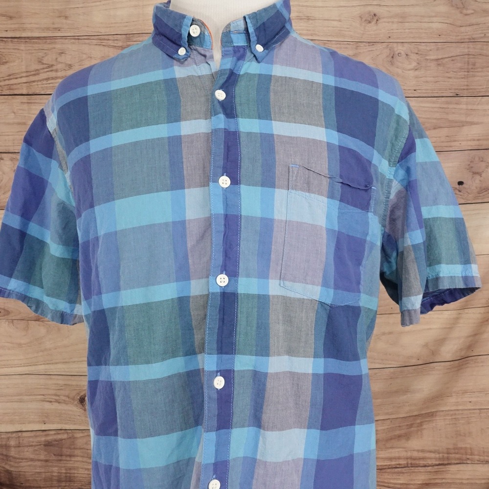 Free Assembly Shirt Mens 2XL Blue Plaid Short Sleeve Button-Up Cotton Casual